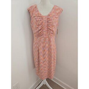 Alex Marie Carmen Orange Knit Ruched Cap Sleeves Sheath V-Neck Lined Dress 10 M